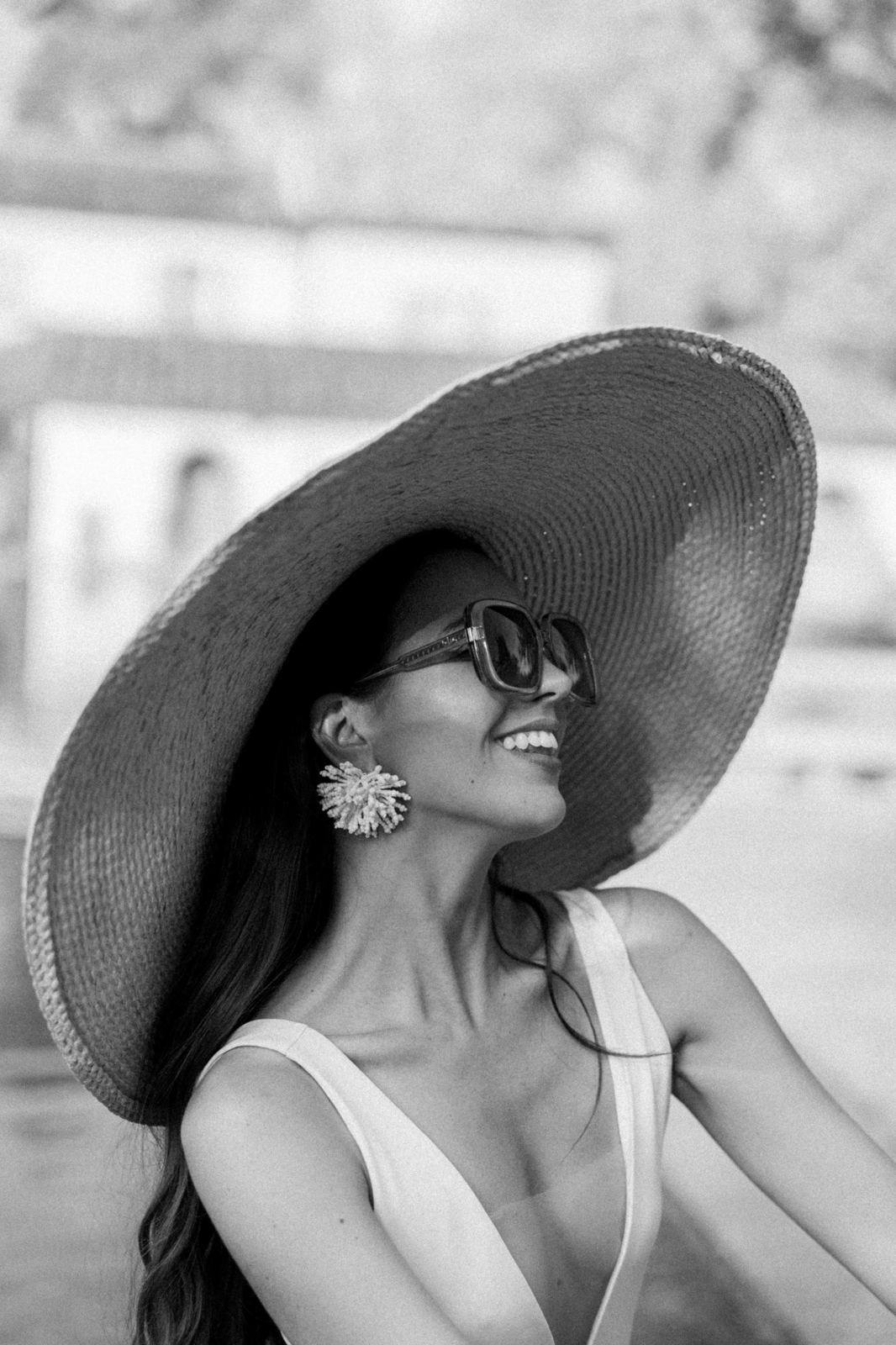 Portrait in a hat, black and white
